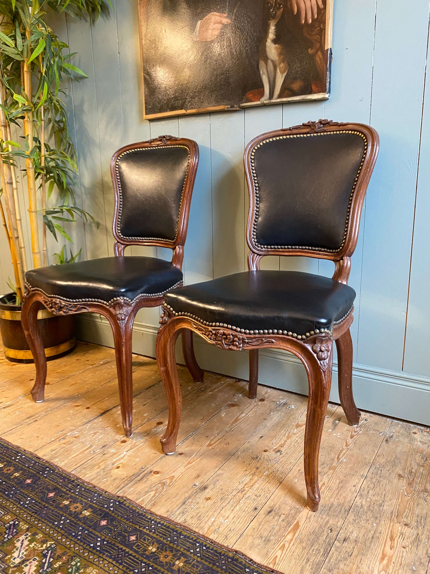 Pair Of Louis XV Style Walnut & Leather Side Chairs