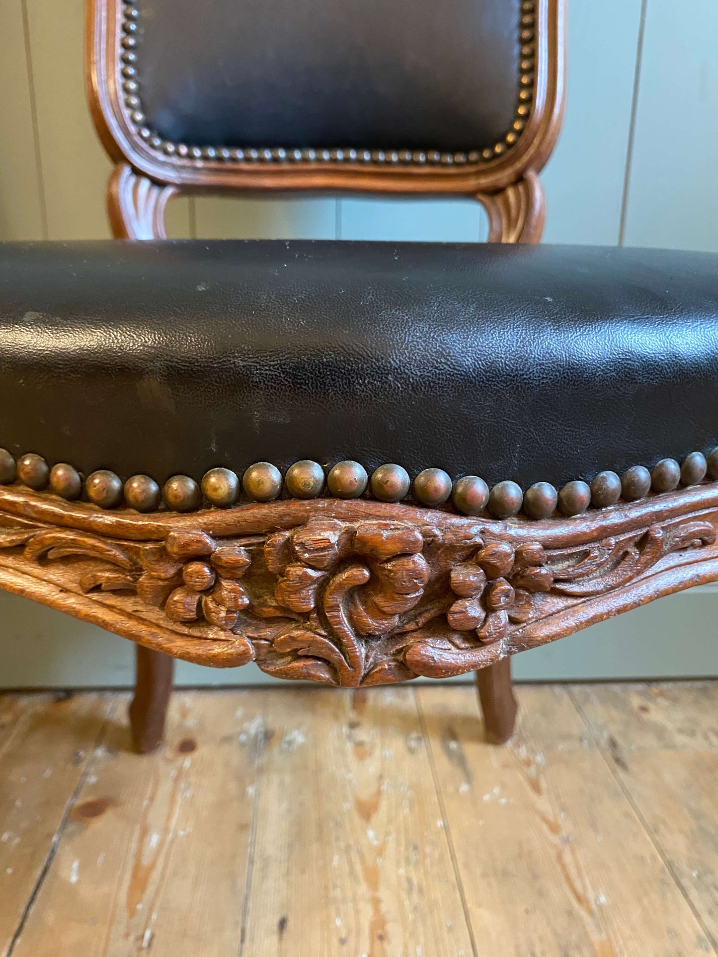 Pair Of Louis XV Style Walnut & Leather Side Chairs