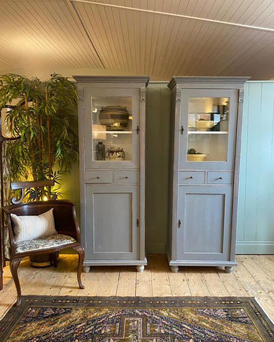Pair Of Painted Pine Glazed Cupboards