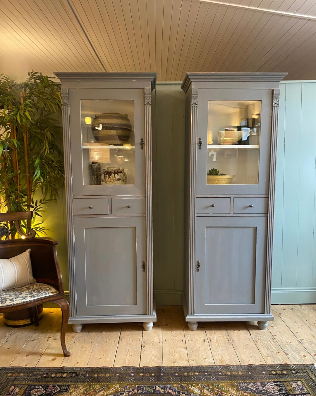 Pair Of Painted Pine Glazed Cupboards