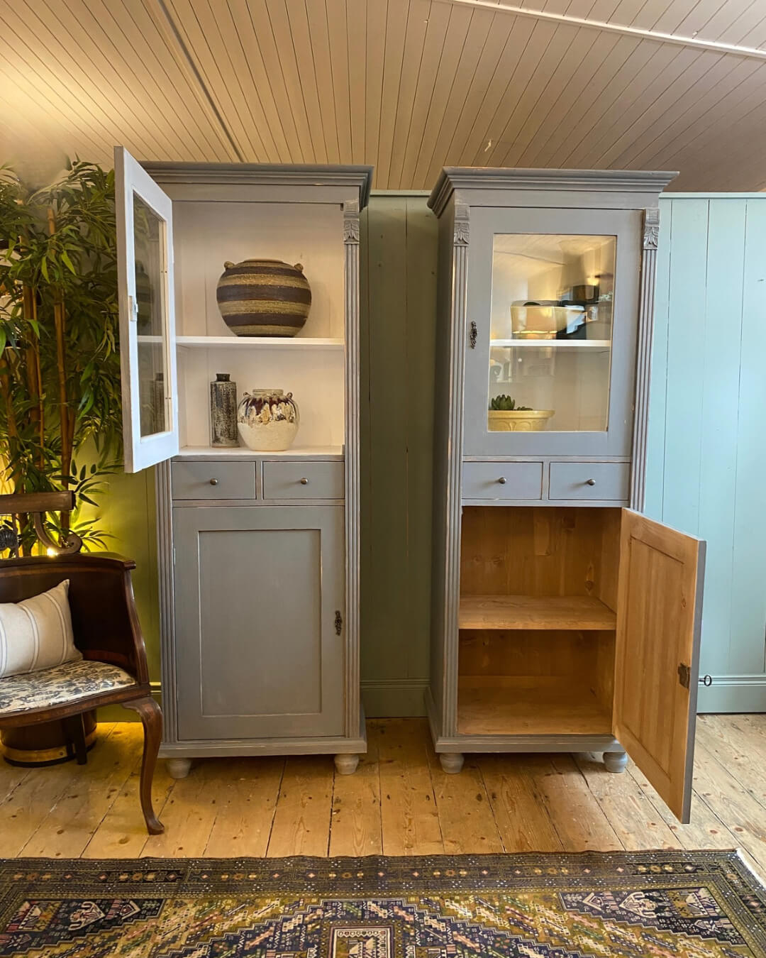 Pair Of Painted Pine Glazed Cupboards