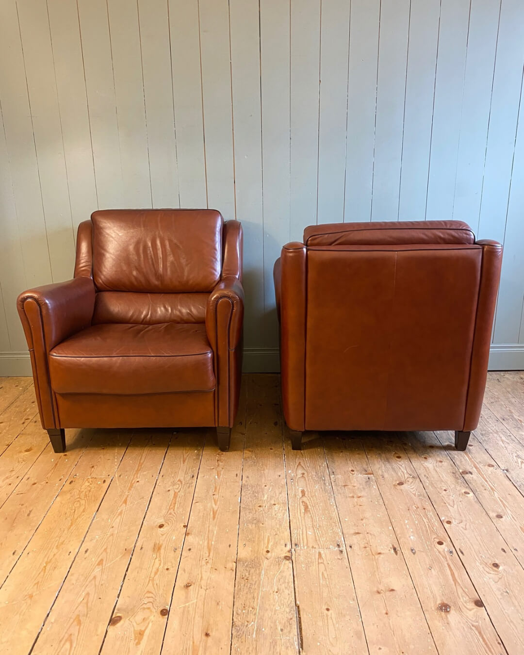 Pair of Vintage Brown Leather armchairs