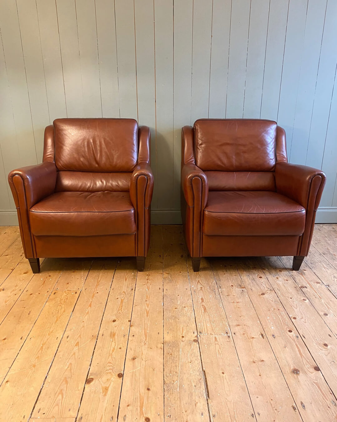 Pair of Vintage Brown Leather armchairs