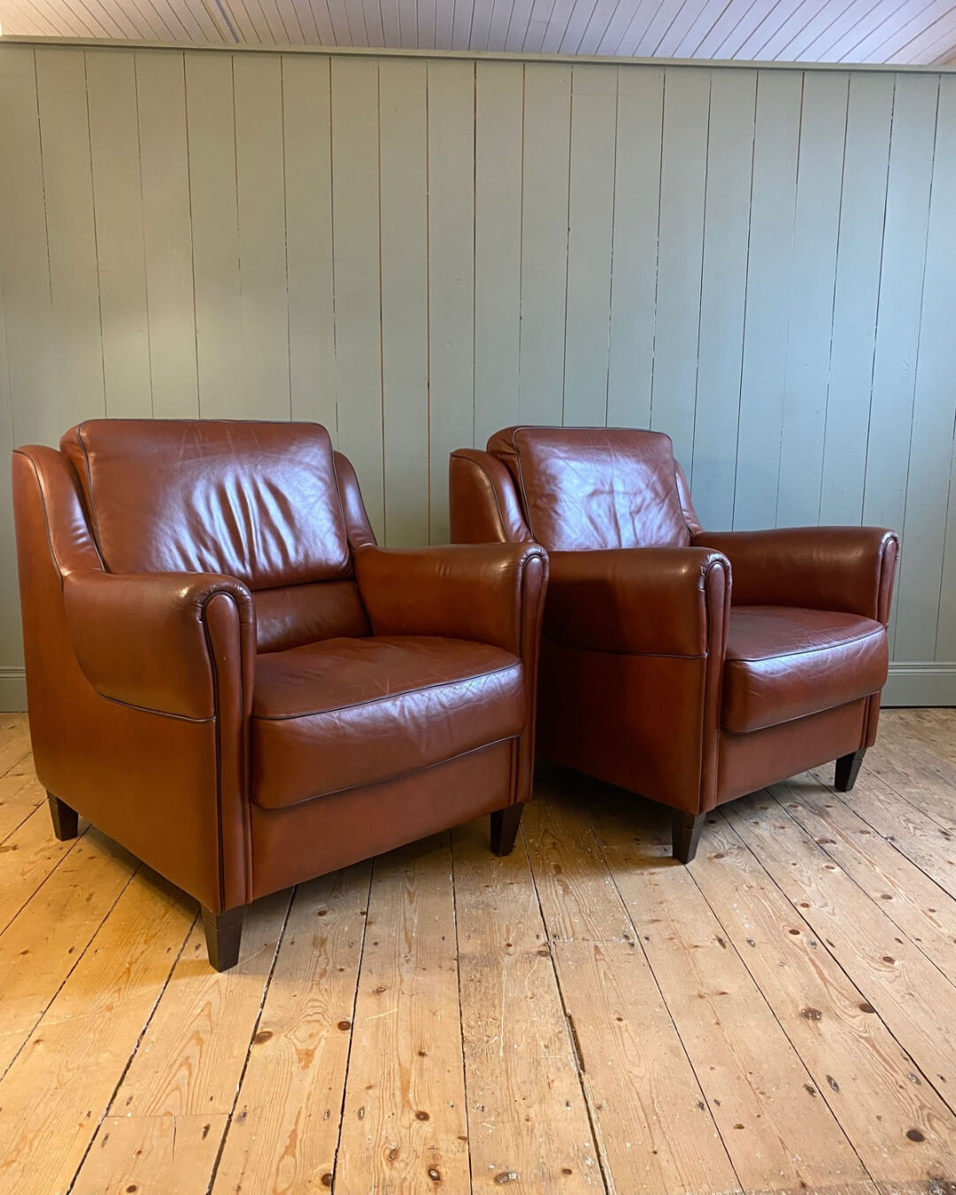 Pair of Vintage Brown Leather armchairs