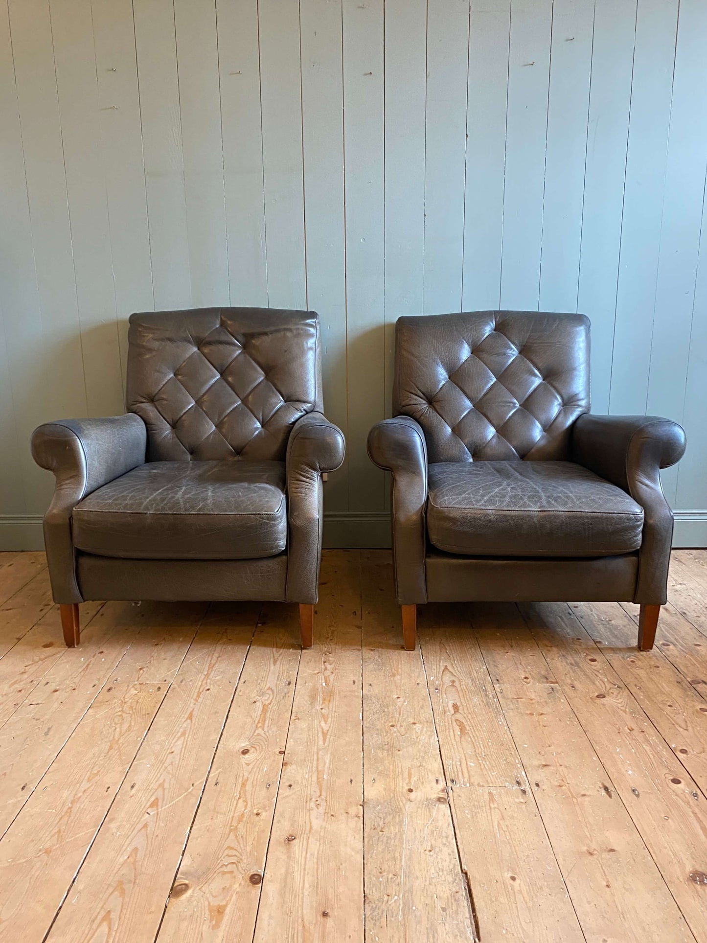 Pair of Vintage Leather Armchairs