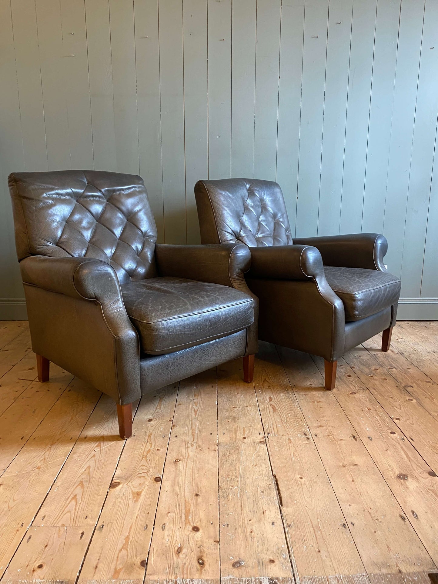 Pair of Vintage Leather Armchairs