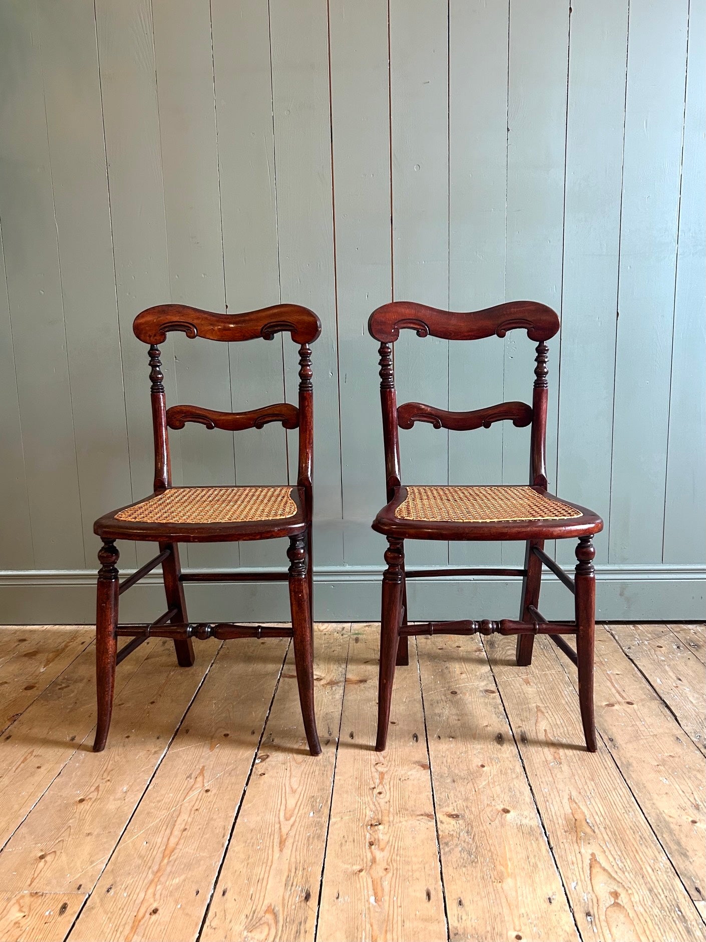 Pair of Victorian Mahogany & Cane Seat Chairs
