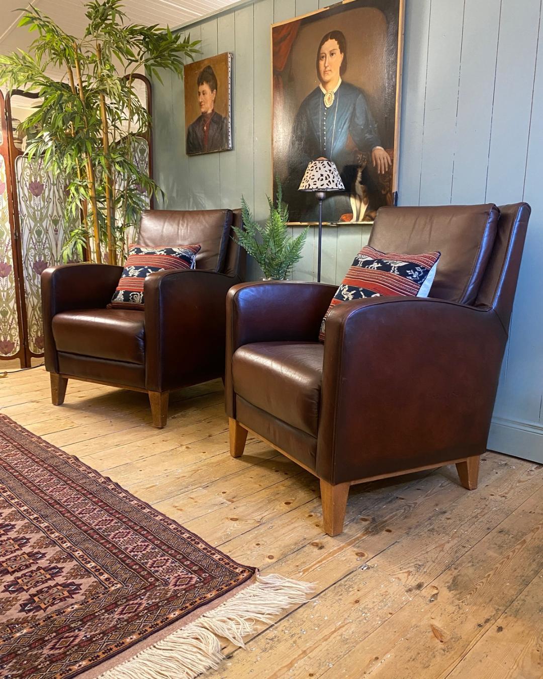 Pair of Vintage Leather Armchairs
