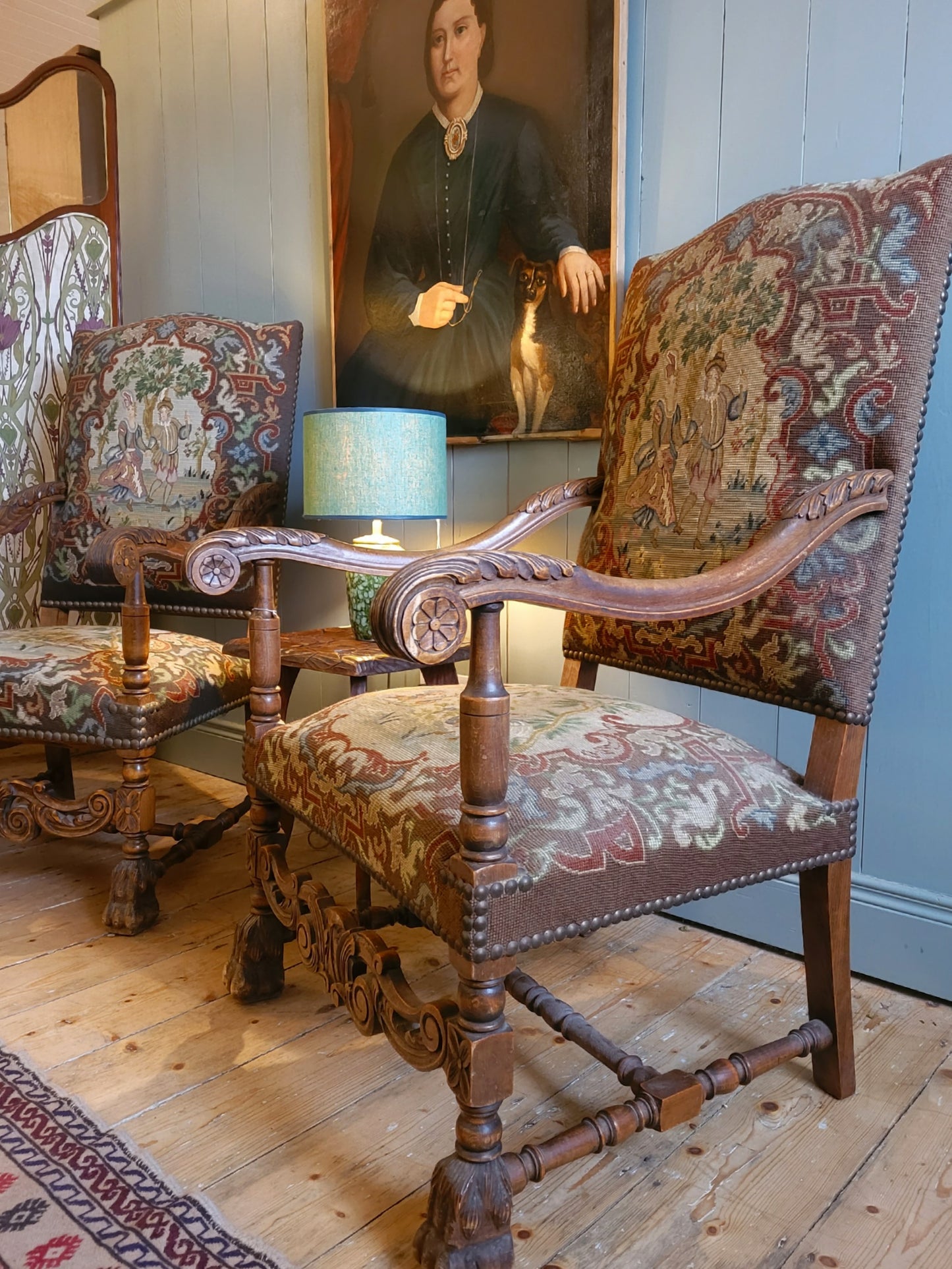 Pair of 19th Century Gainsborough Needle Point Armchairs