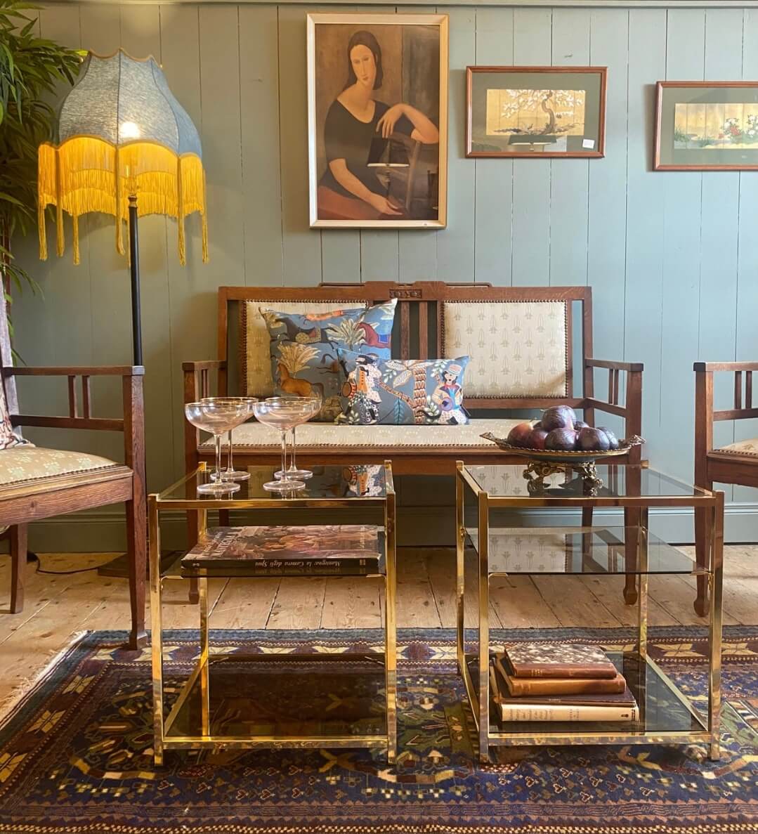 Pair of Vintage Smoked Glass & Brass Side Tables