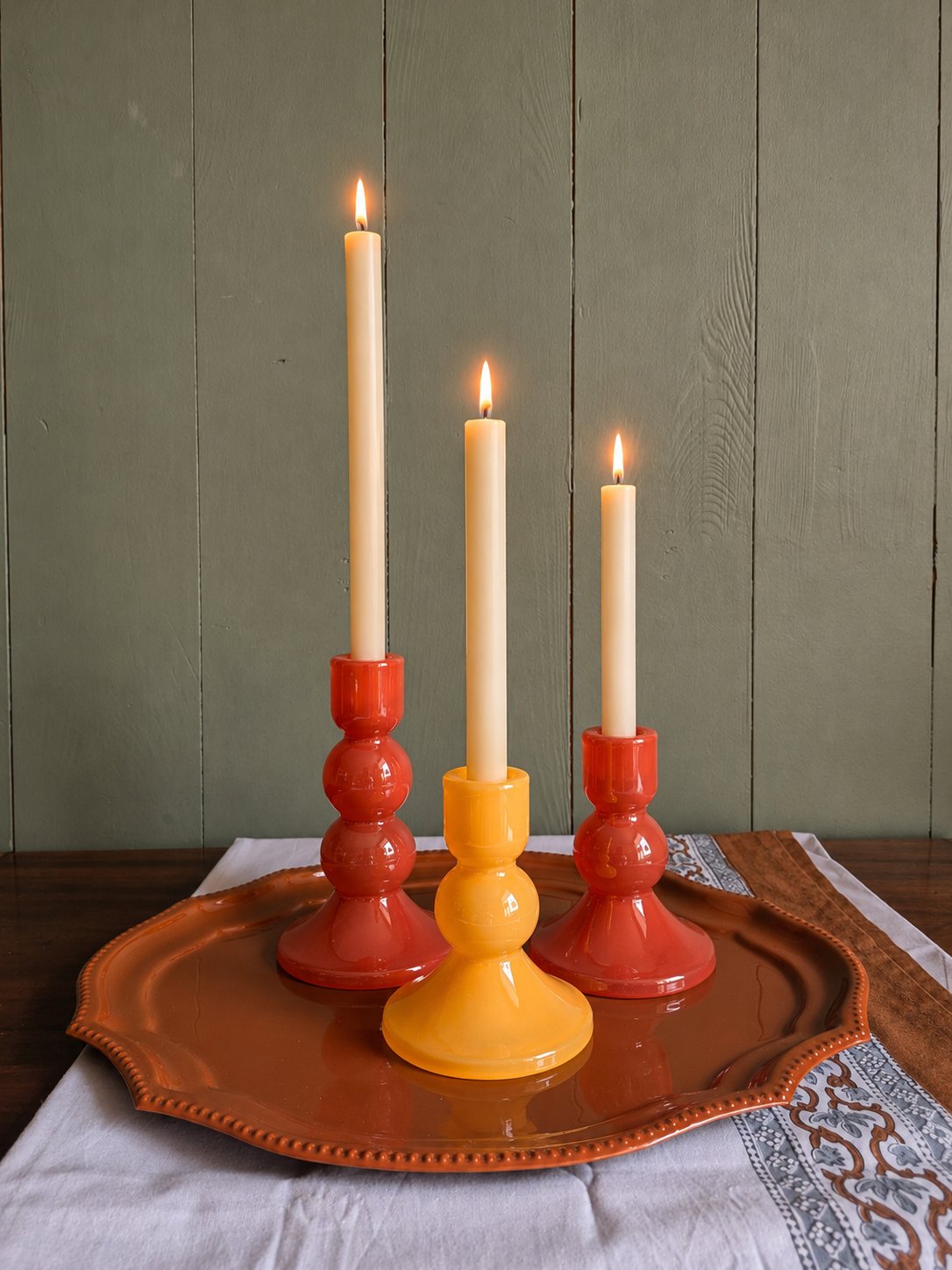 Pumpkin Glass Bobbin Candle Holder