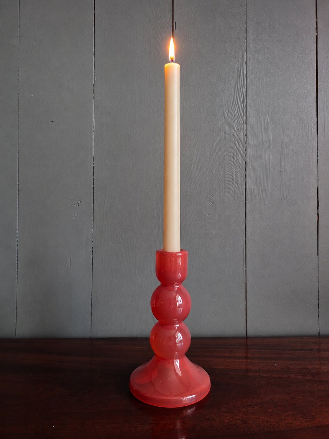 Red Glass Bobbin Candle Holder