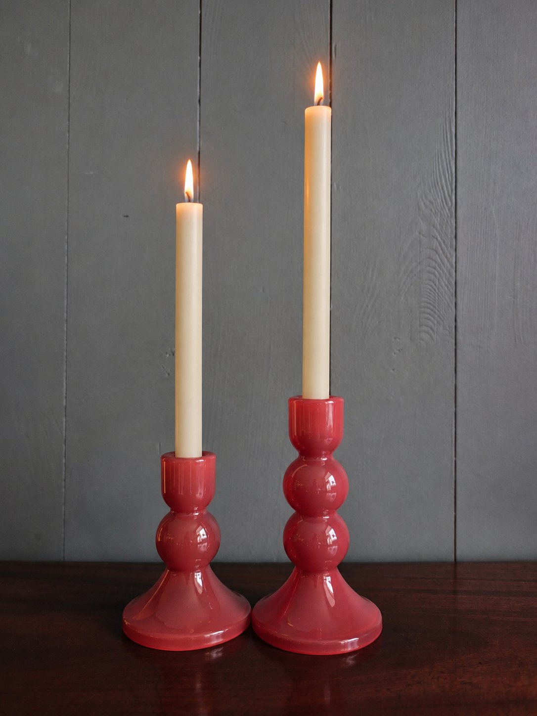 Red Glass Bobbin Candle Holder