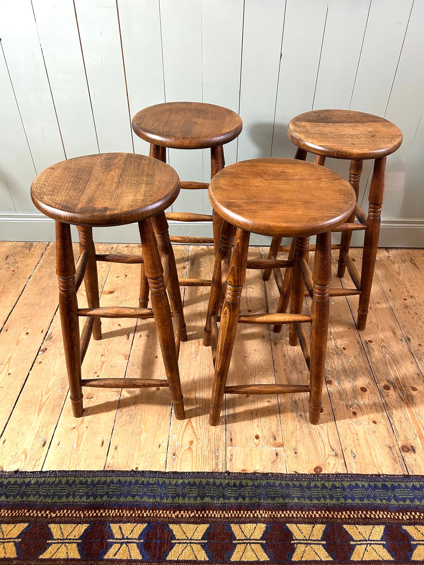 Set of 4 Antique Oak High Stools
