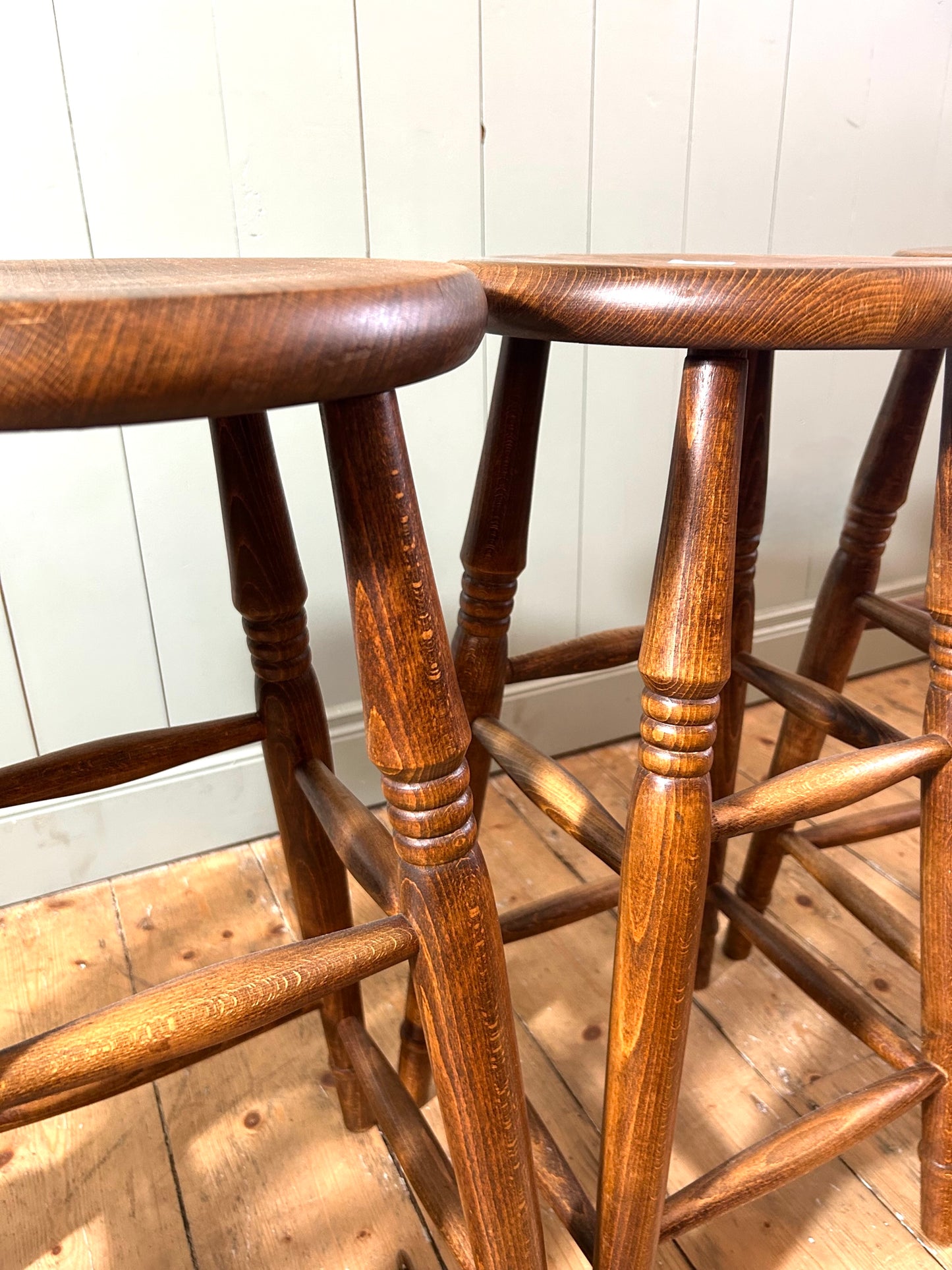 Set of 4 Antique Oak High Stools