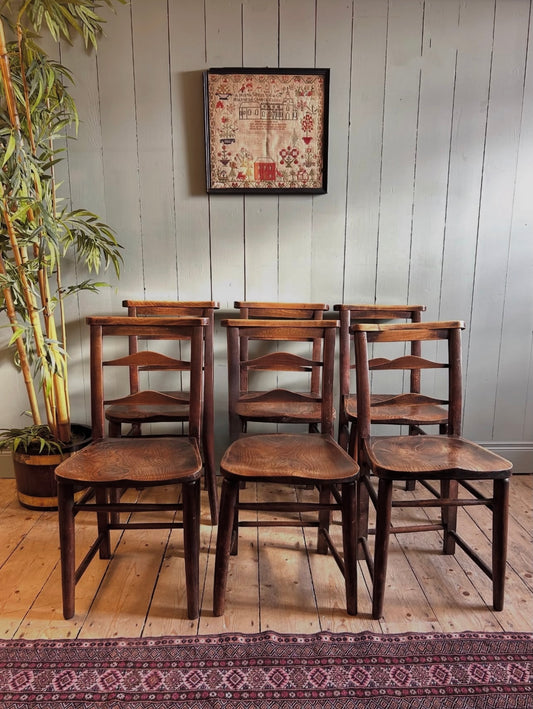 Set of 6 Oak Chapel Chairs