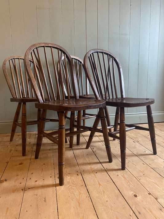 Set Of 4 English Oak Spindle Back Chairs