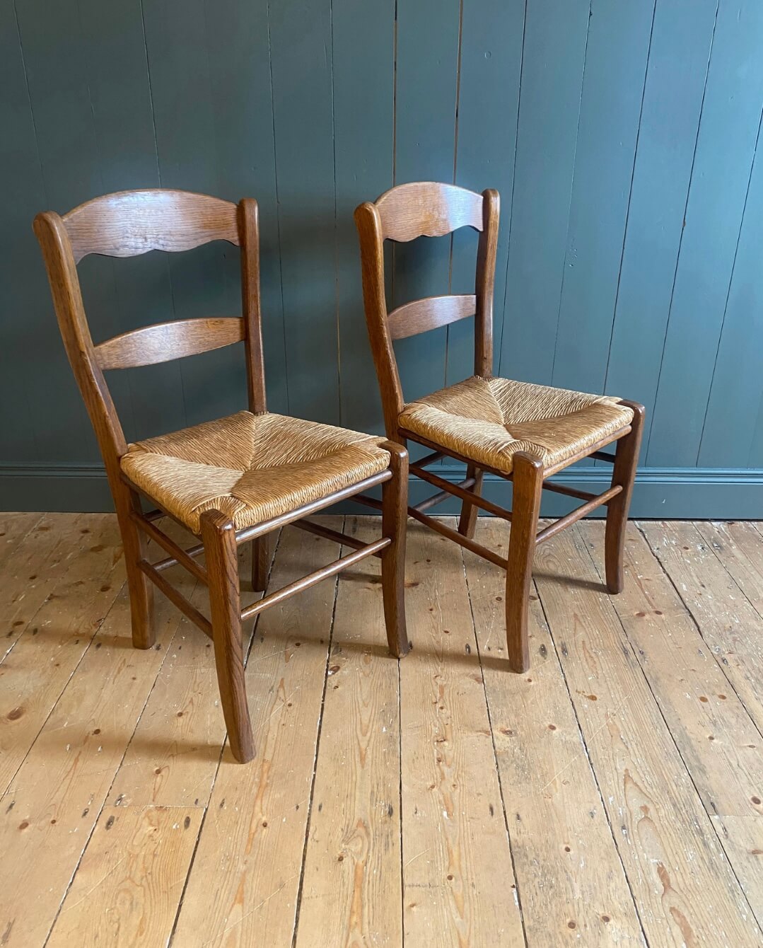 Set of 4 Oak Rush Seat Chairs