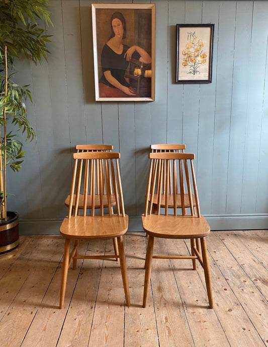 Set Of 4 Vintage Ercol Beech Wood Chairs