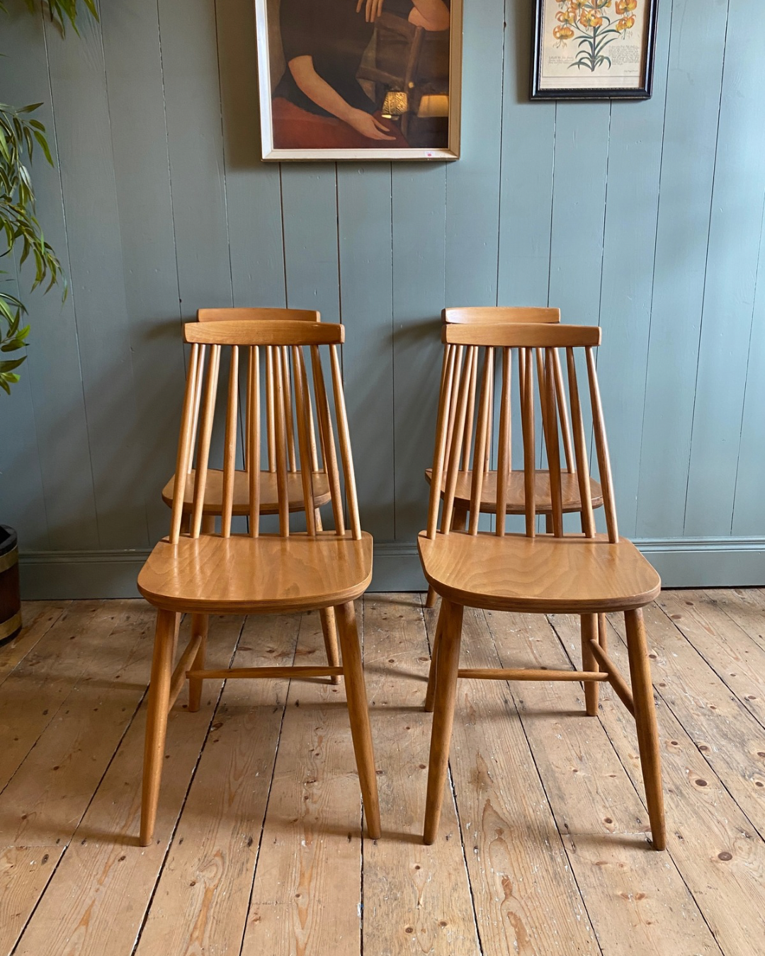 Set Of 4 Vintage Ercol Beech Wood Chairs
