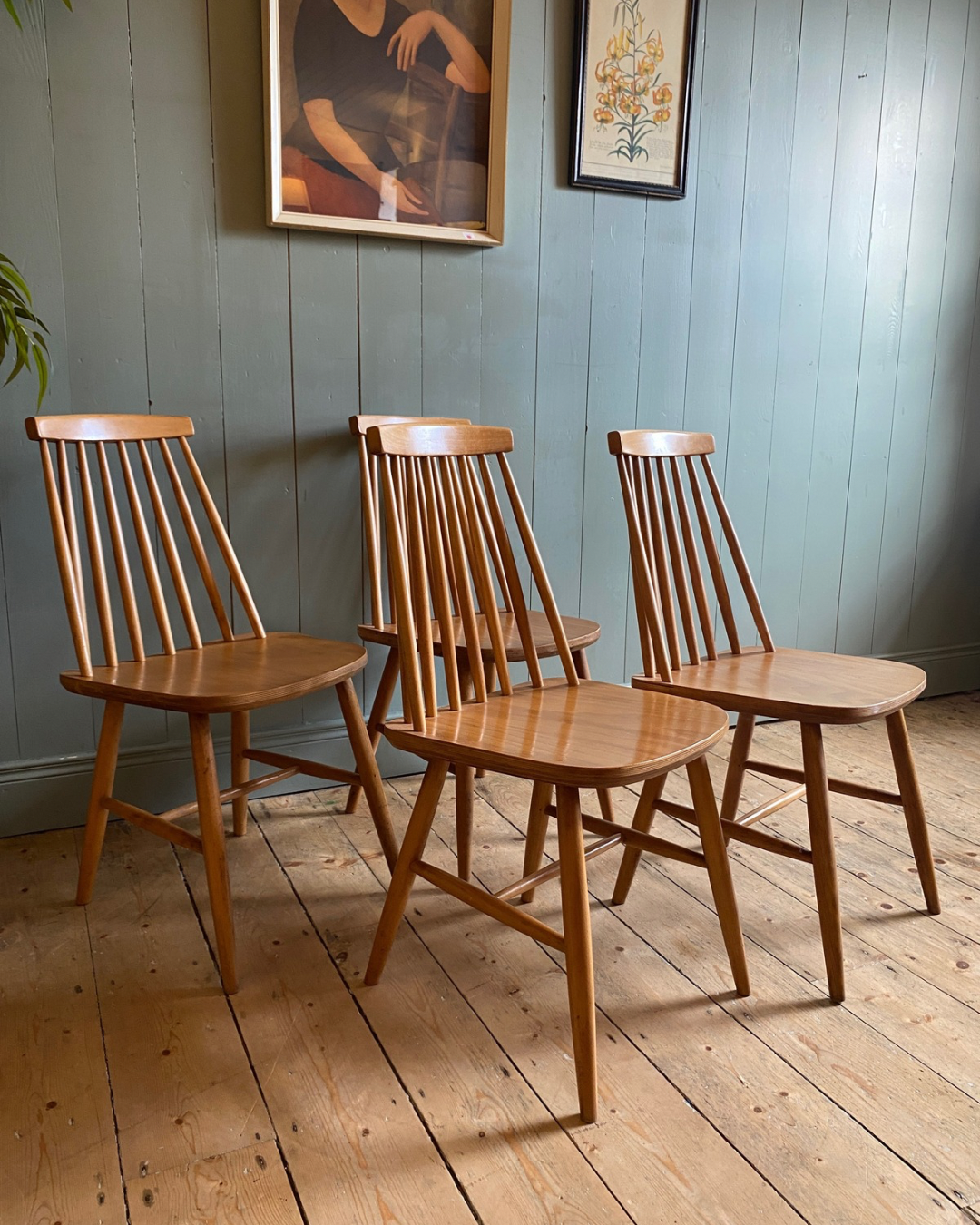 Set Of 4 Vintage Ercol Beech Wood Chairs