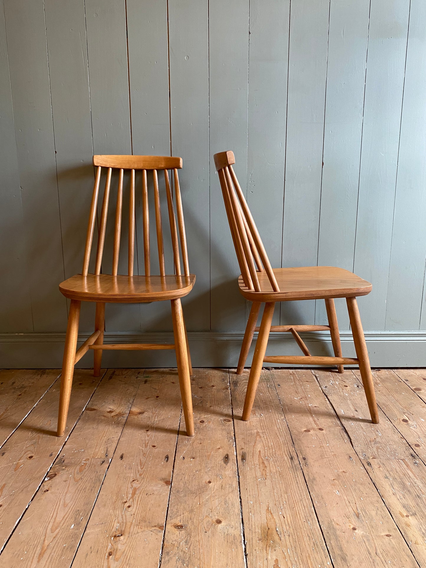Set Of 4 Vintage Ercol Beech Wood Chairs