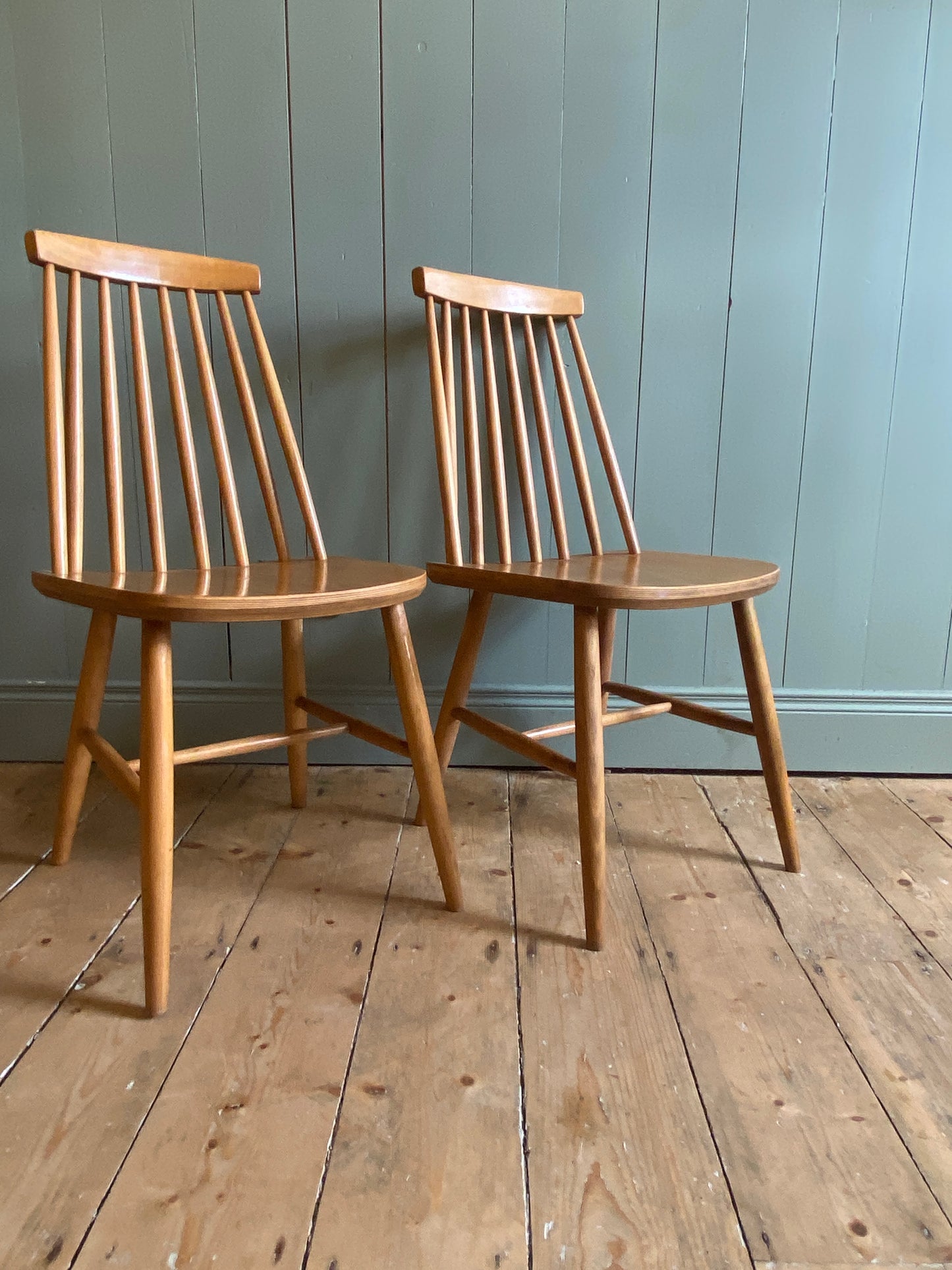 Set Of 4 Vintage Ercol Beech Wood Chairs
