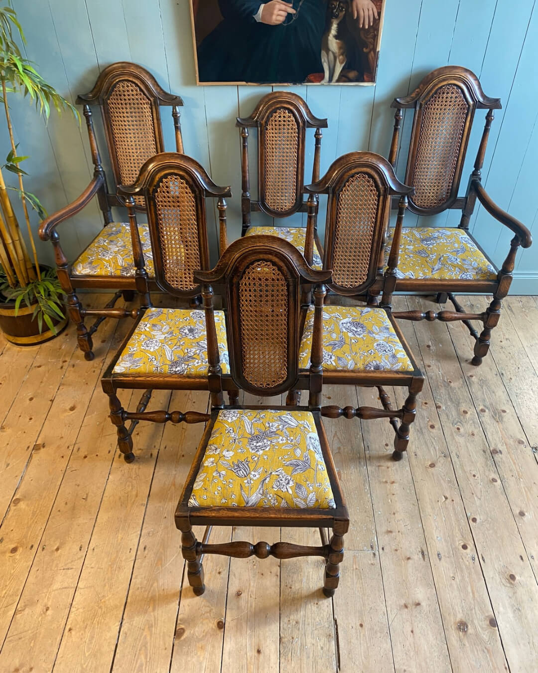Set of 6 Oak High Back Dining Chairs