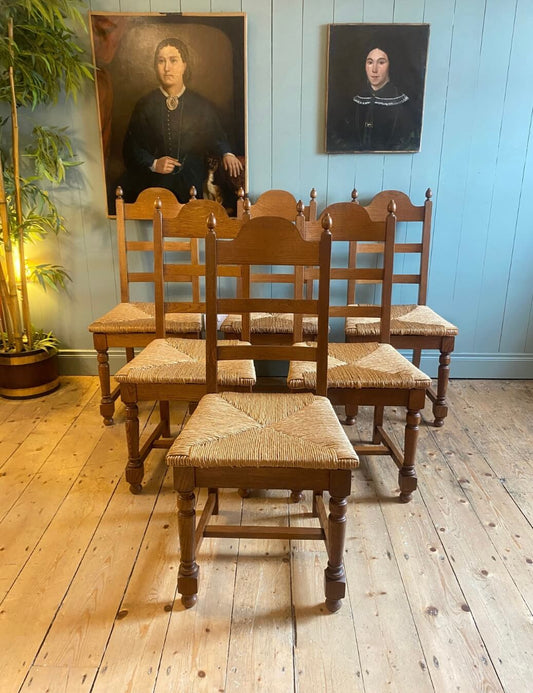 Set Of 6 Oak Ladder Back Chairs