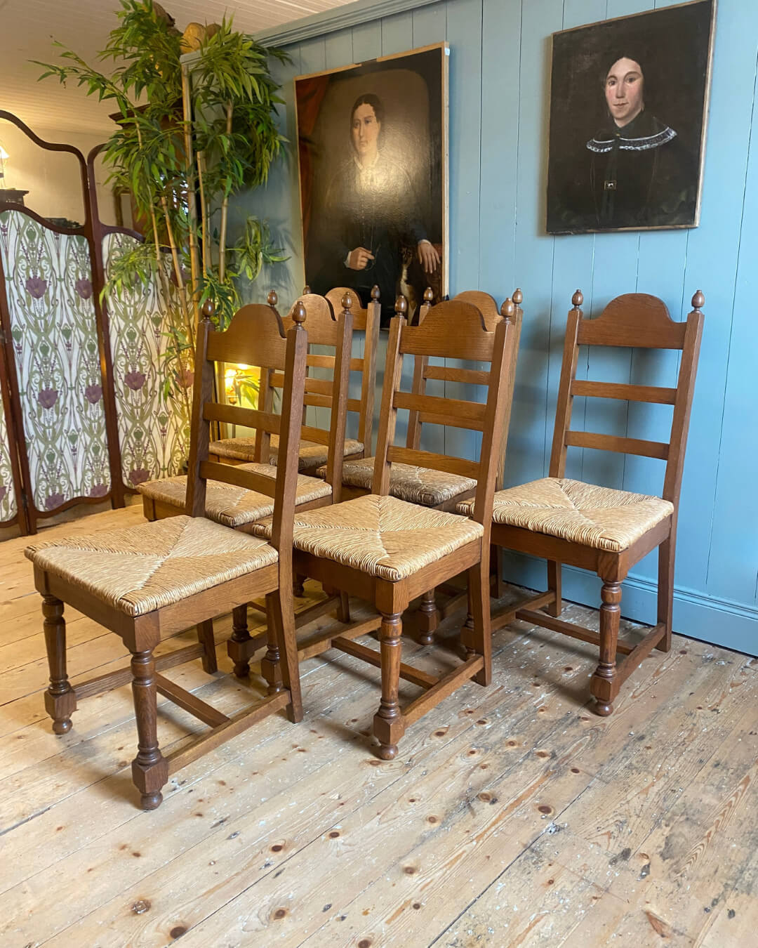 Set Of 6 Oak Ladder Back Chairs