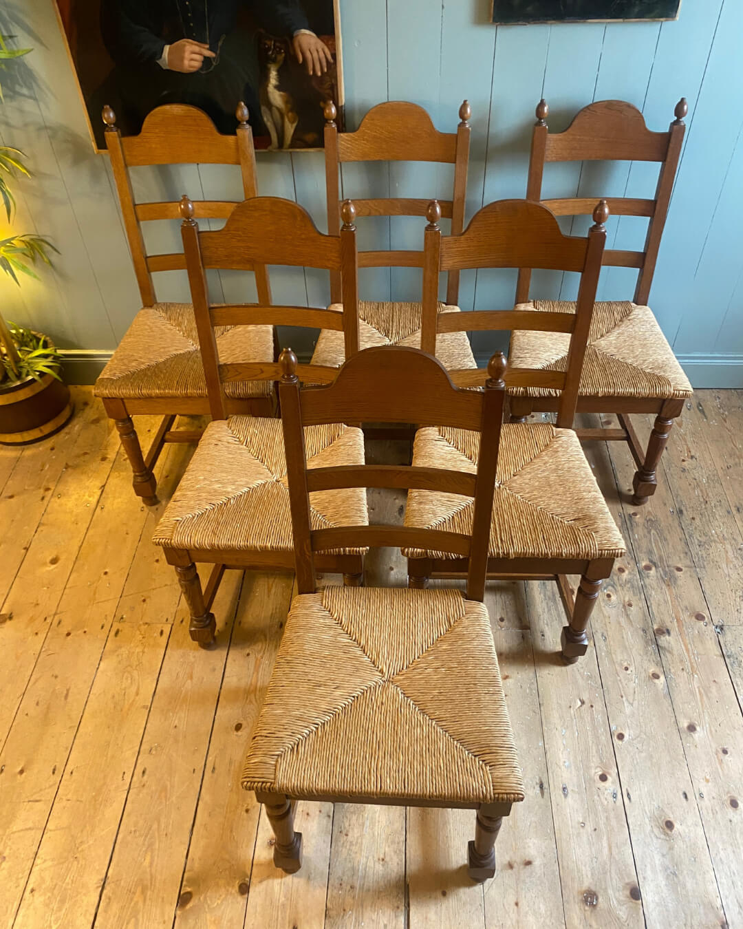Set Of 6 Oak Ladder Back Chairs
