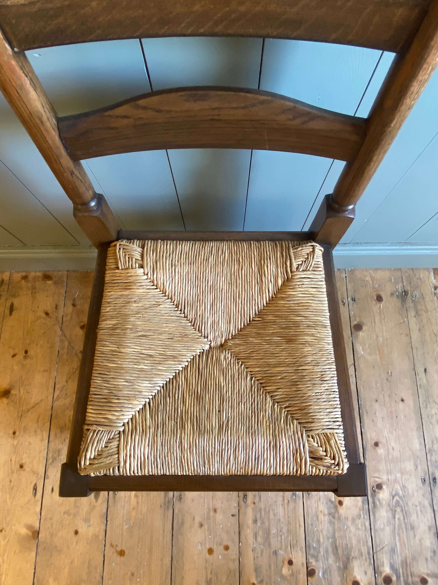 Set Of 6 Oak Ladder Back Dining Chairs