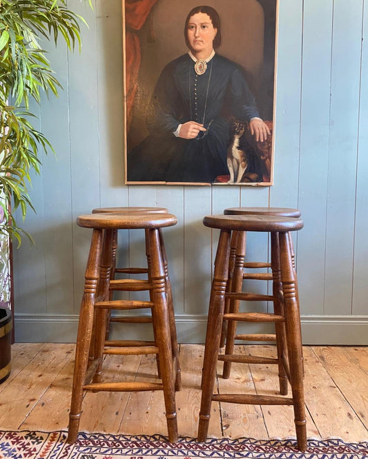 Set Of Four Elm High Stools