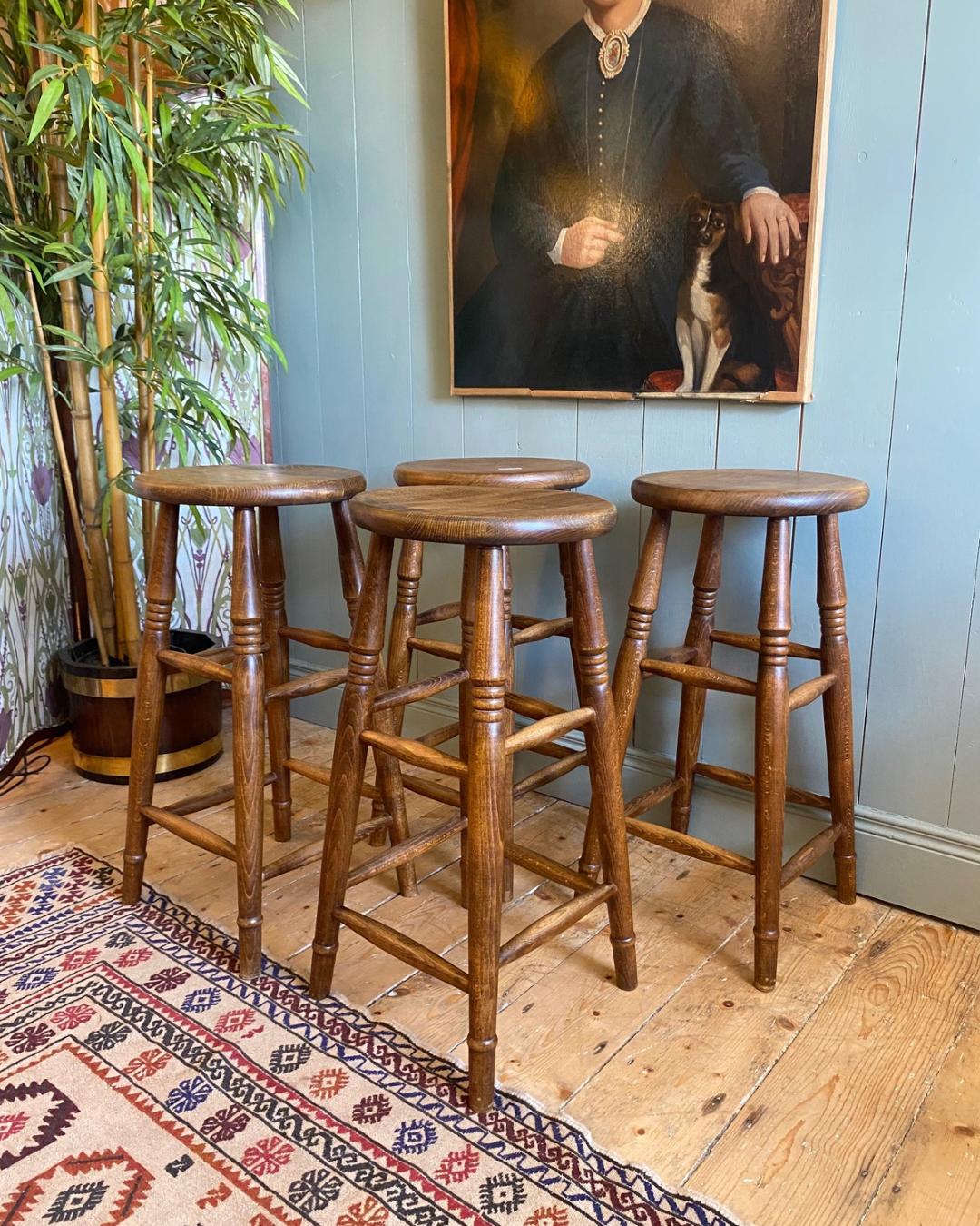 Set Of Four Elm High Stools