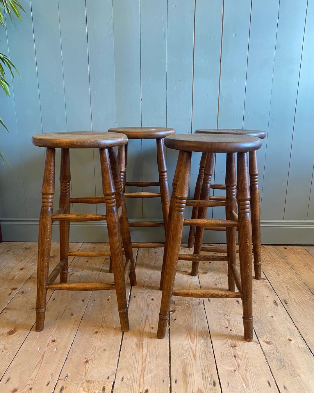 Set Of Four Elm High Stools