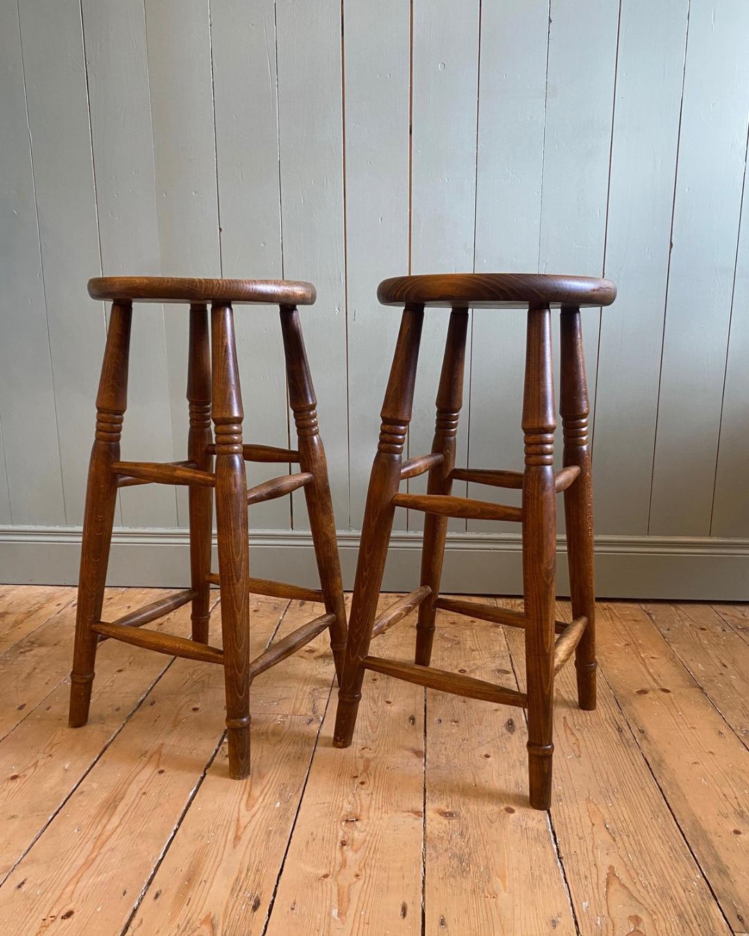 Set Of Four Elm High Stools