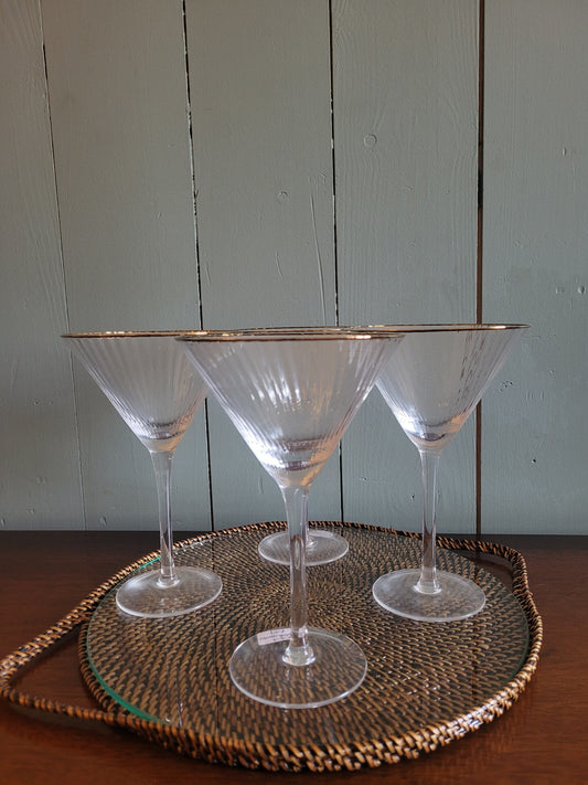Set of Four Contemporary Ribbed Gold Martini Glasses