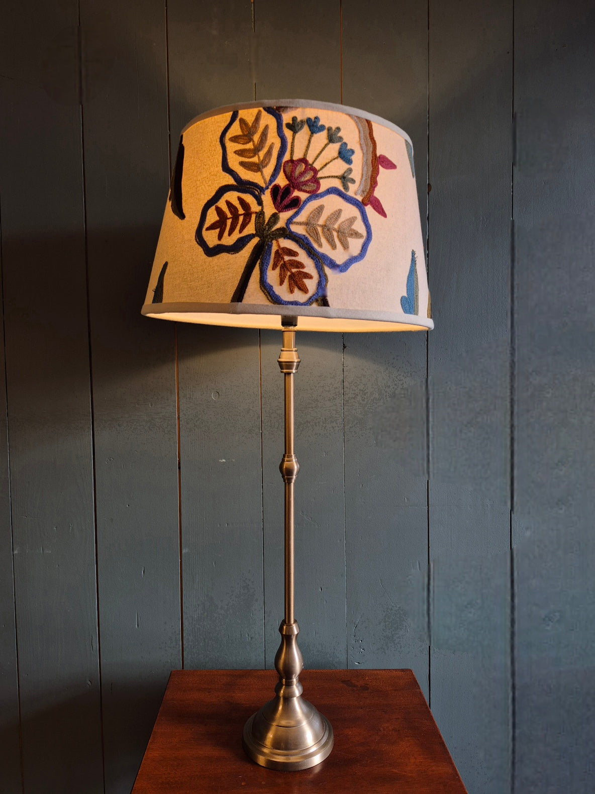 Table Lamp with Crewelwork Shade