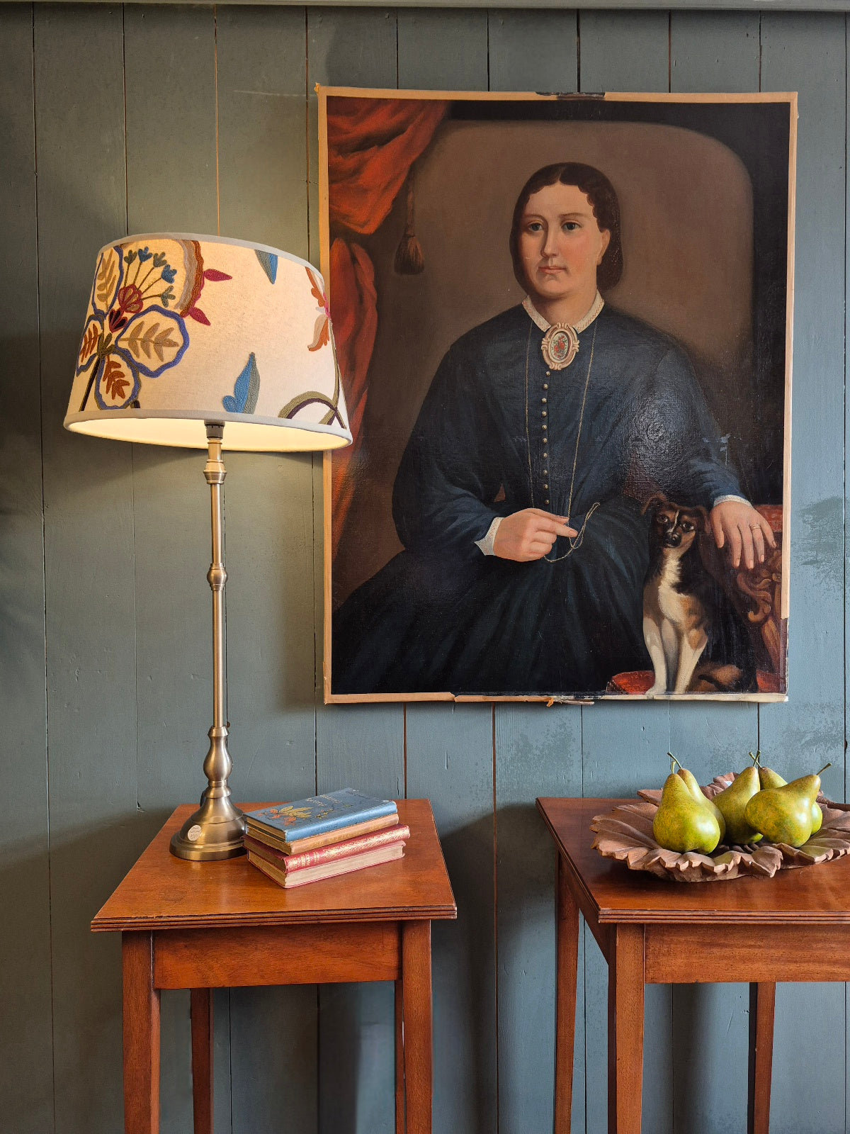 Table Lamp with Crewelwork Shade