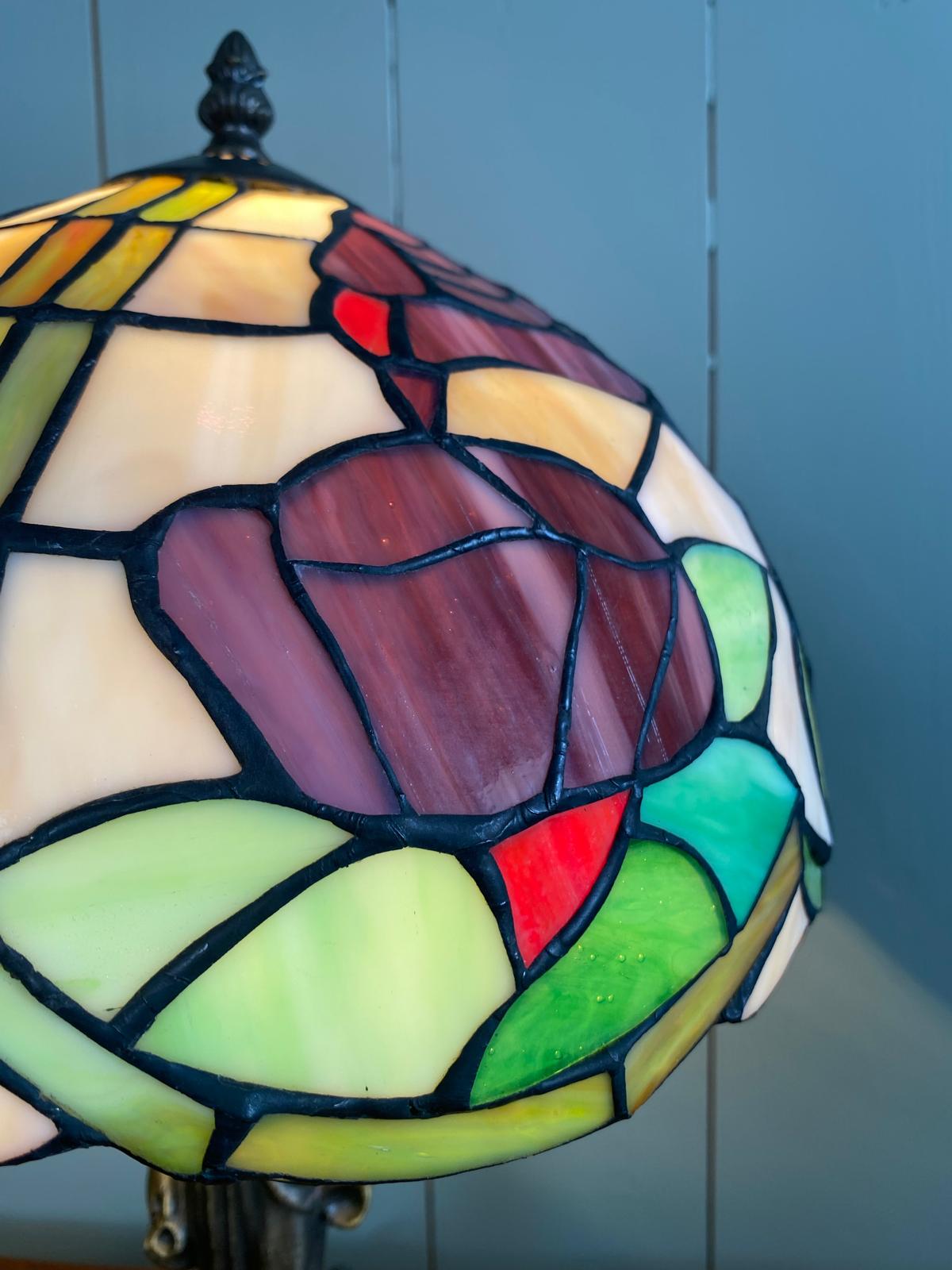 Tiffany Style Lamp on Statue Base with Stained Glass Shade