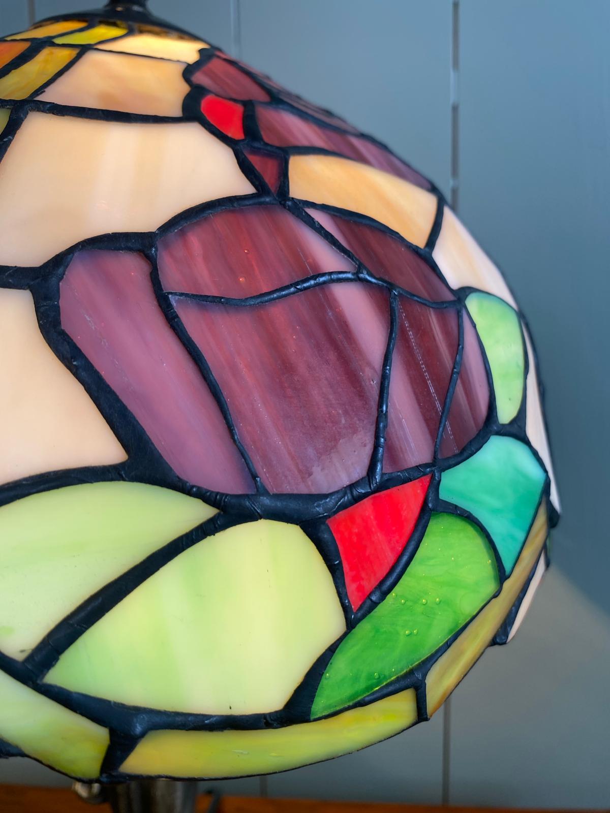 Tiffany Style Lamp on Statue Base with Stained Glass Shade