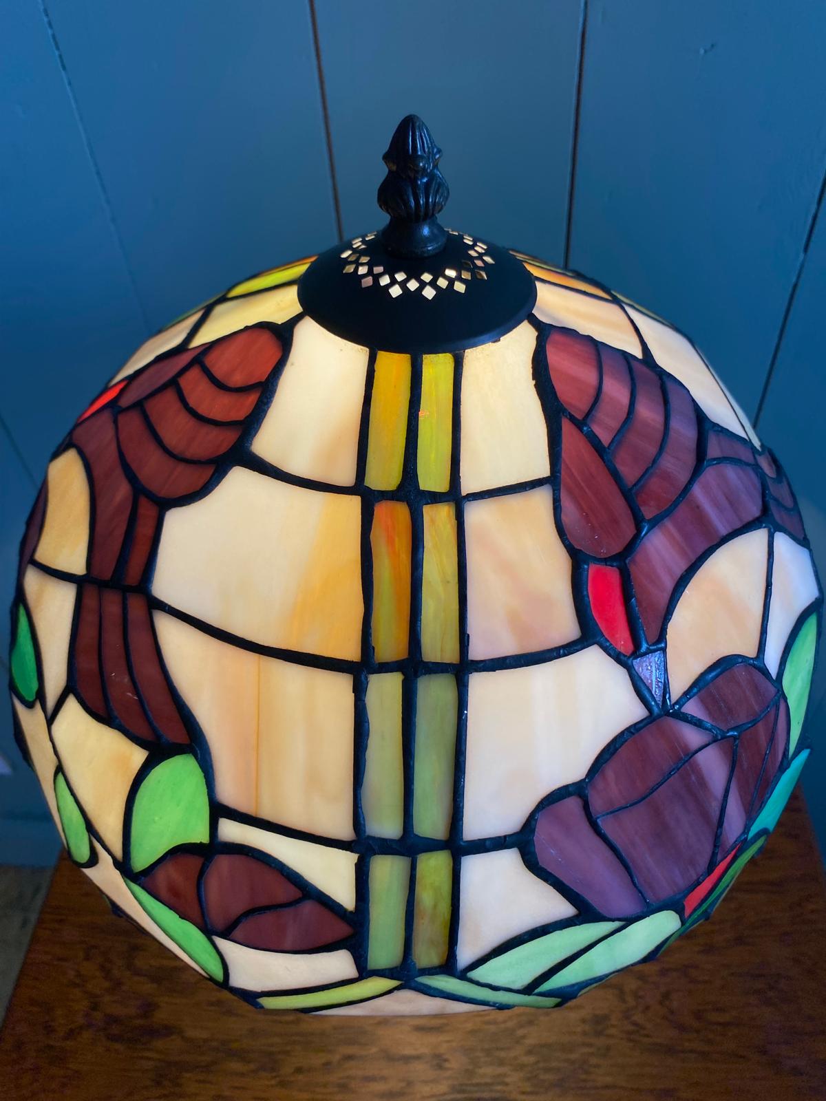 Tiffany Style Lamp on Statue Base with Stained Glass Shade
