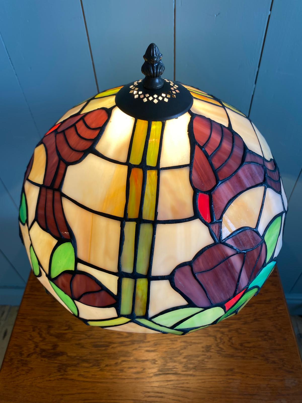 Tiffany Style Lamp on Statue Base with Stained Glass Shade