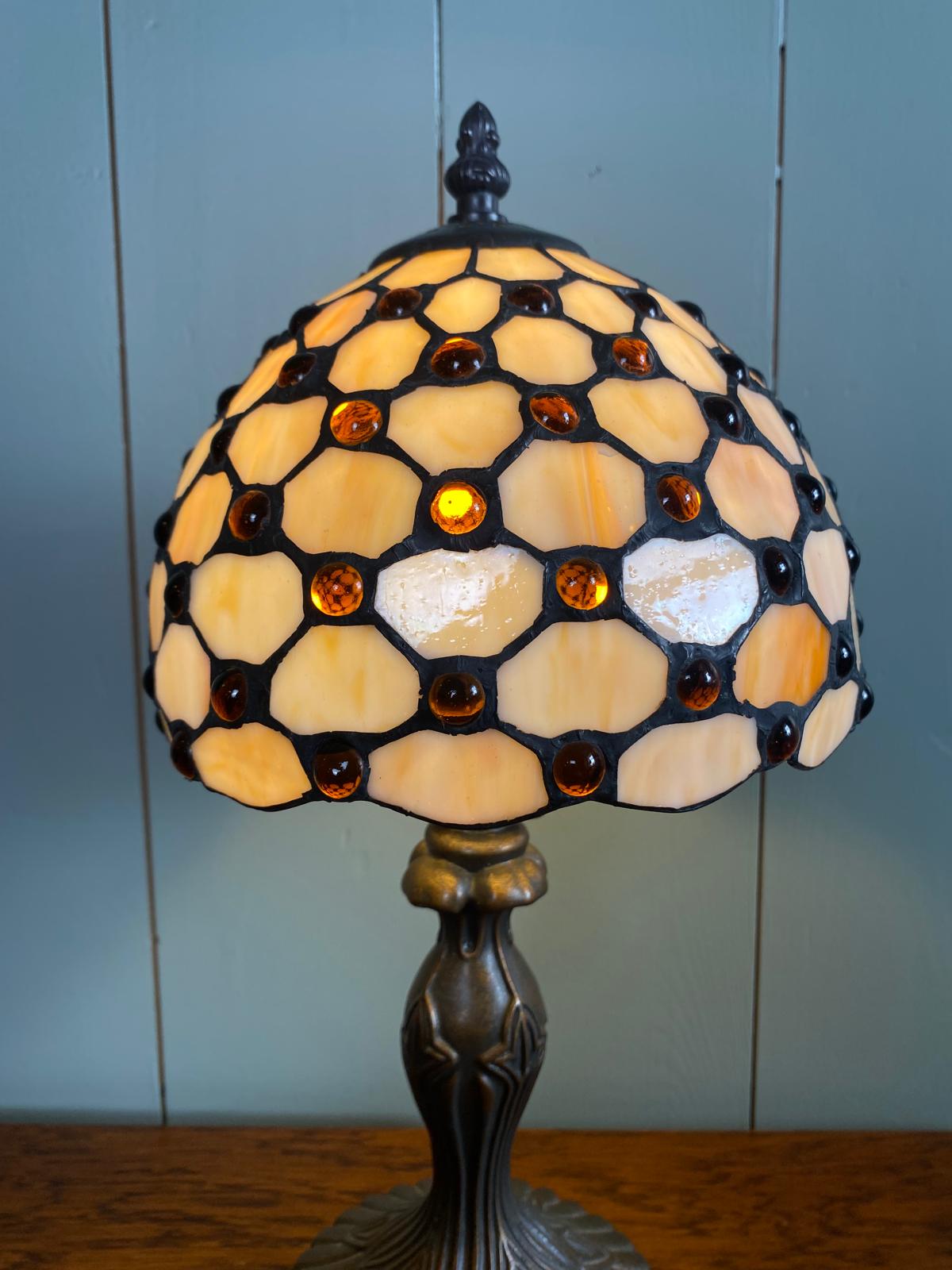 Tiffany Style Lamp with Jewelled Stained Glass Shade