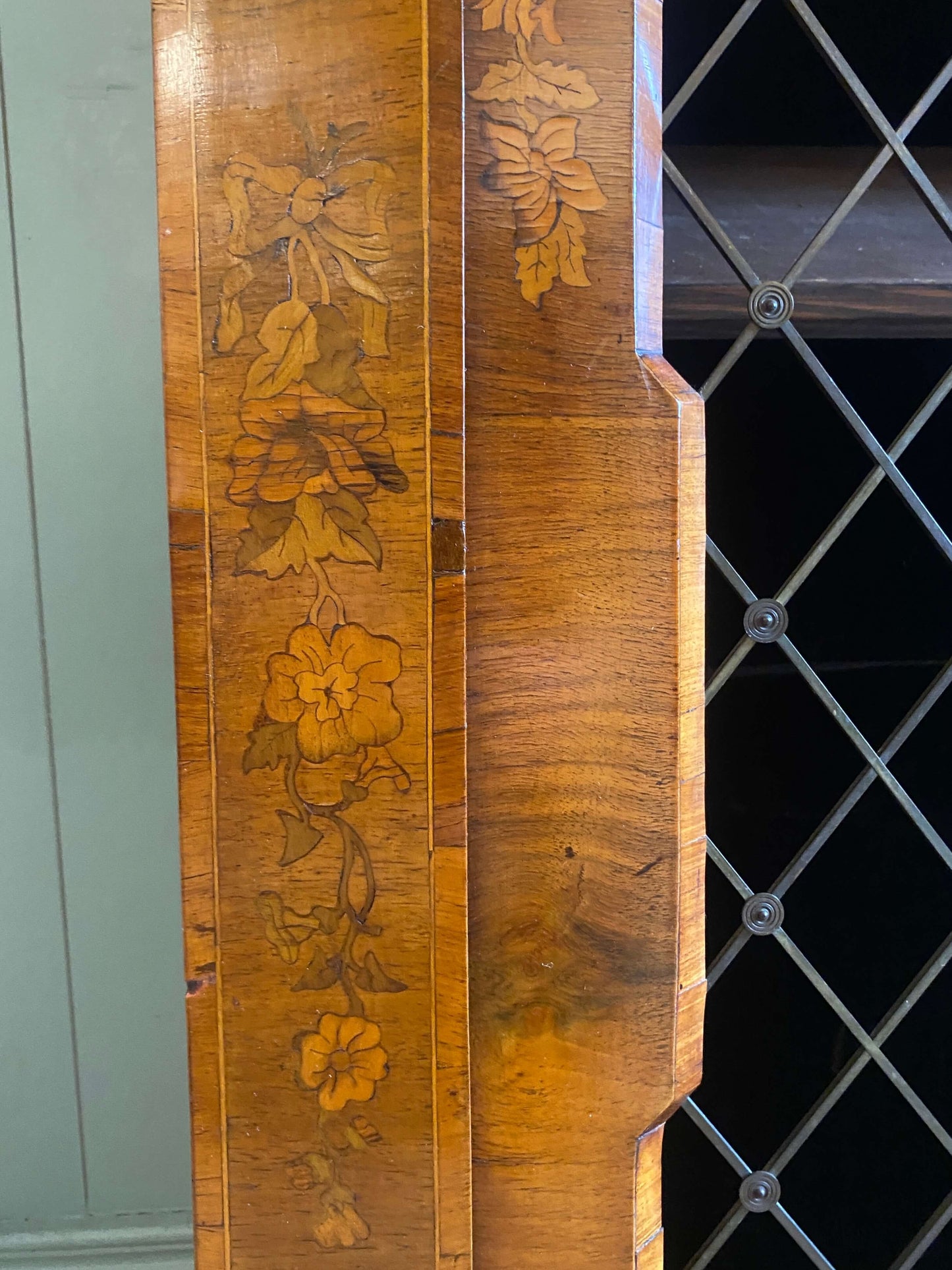 Victorian Burr Walnut & Floral Inlaid Pier Cabinet