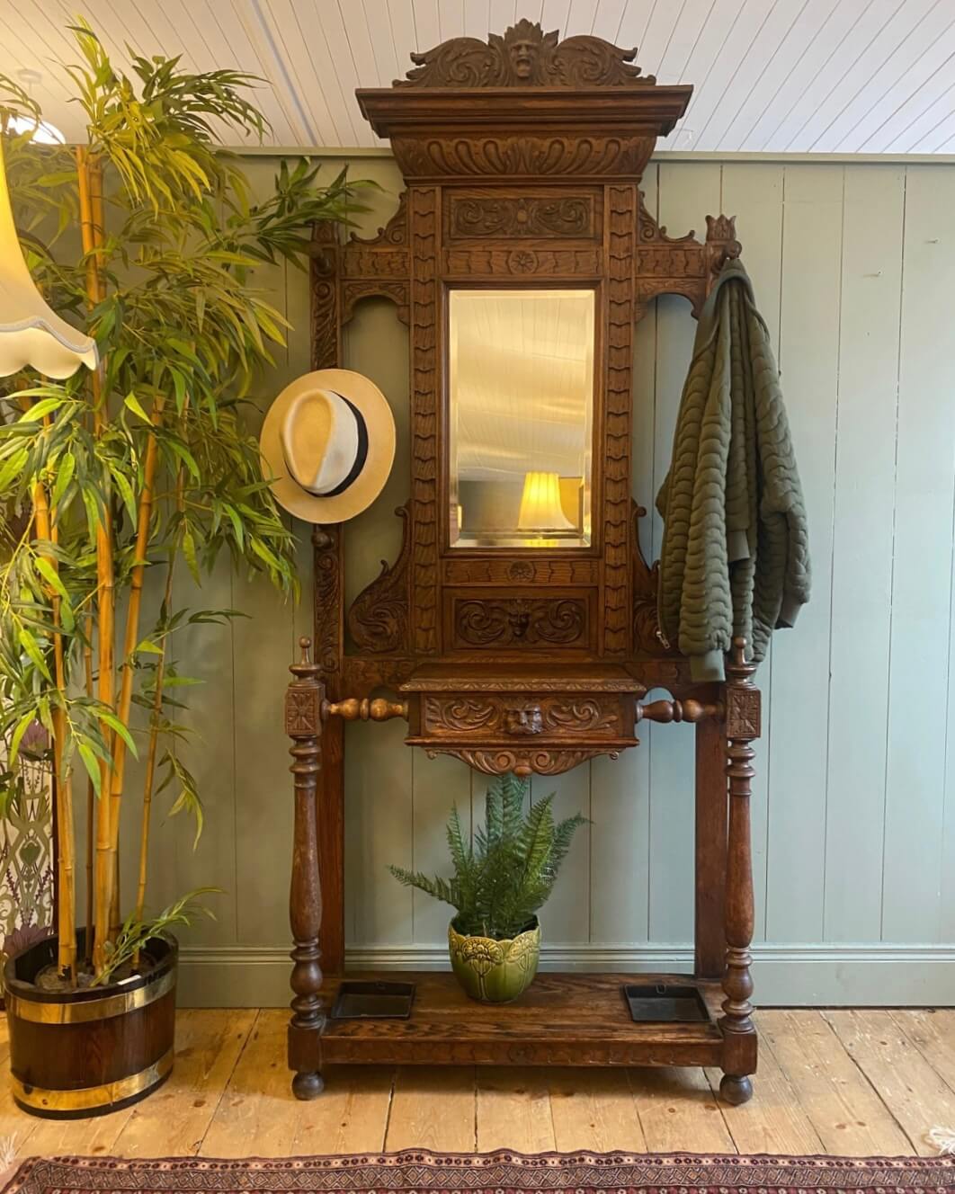 Victorian Carved Oak Hall Stand