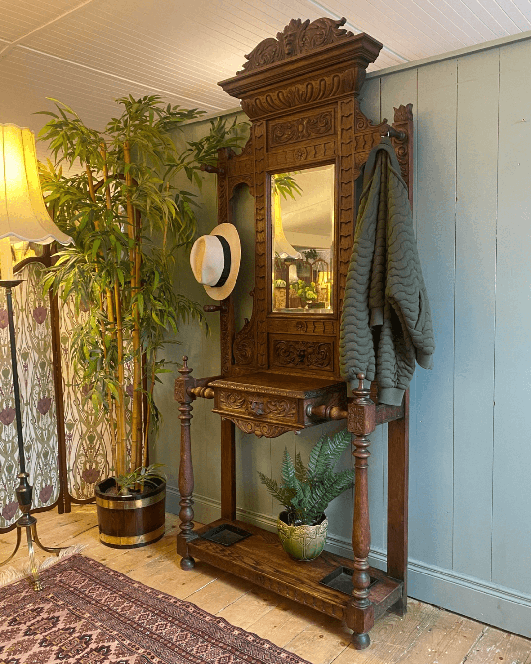 Victorian Carved Oak Hall Stand