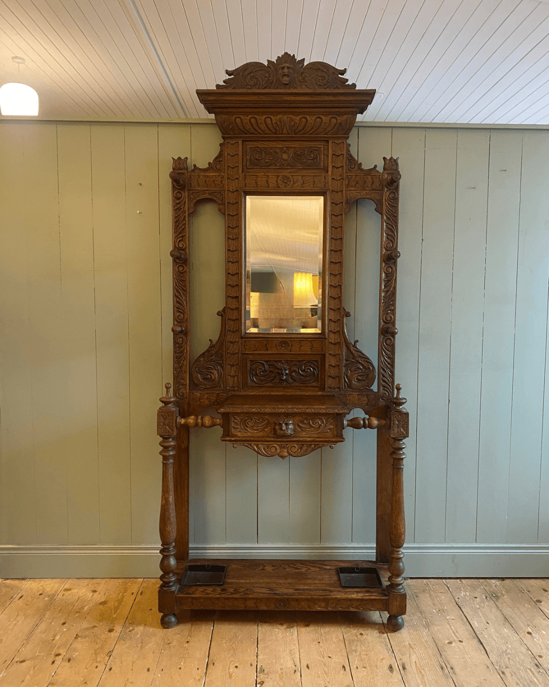 Victorian Carved Oak Hall Stand