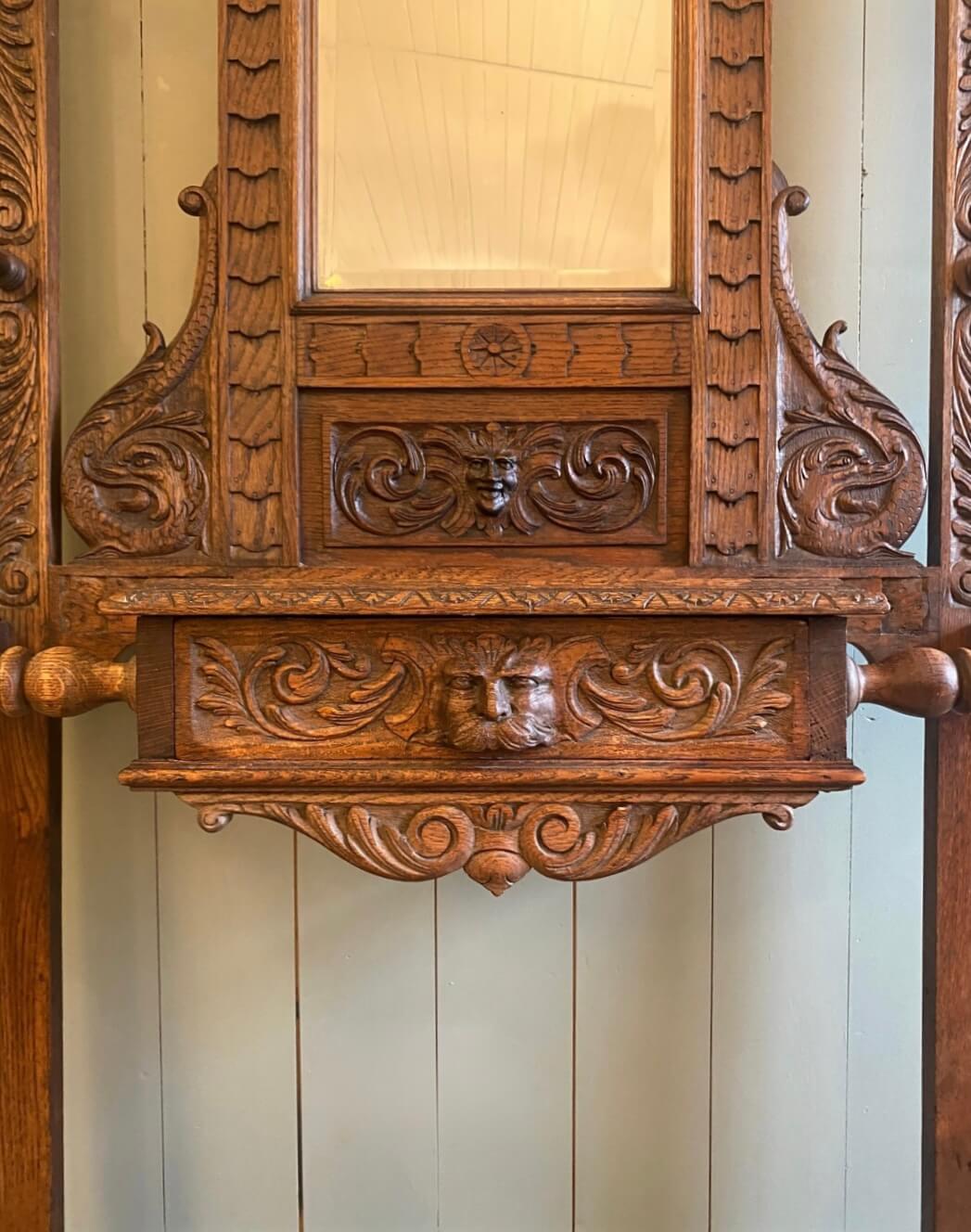 Victorian Carved Oak Hall Stand
