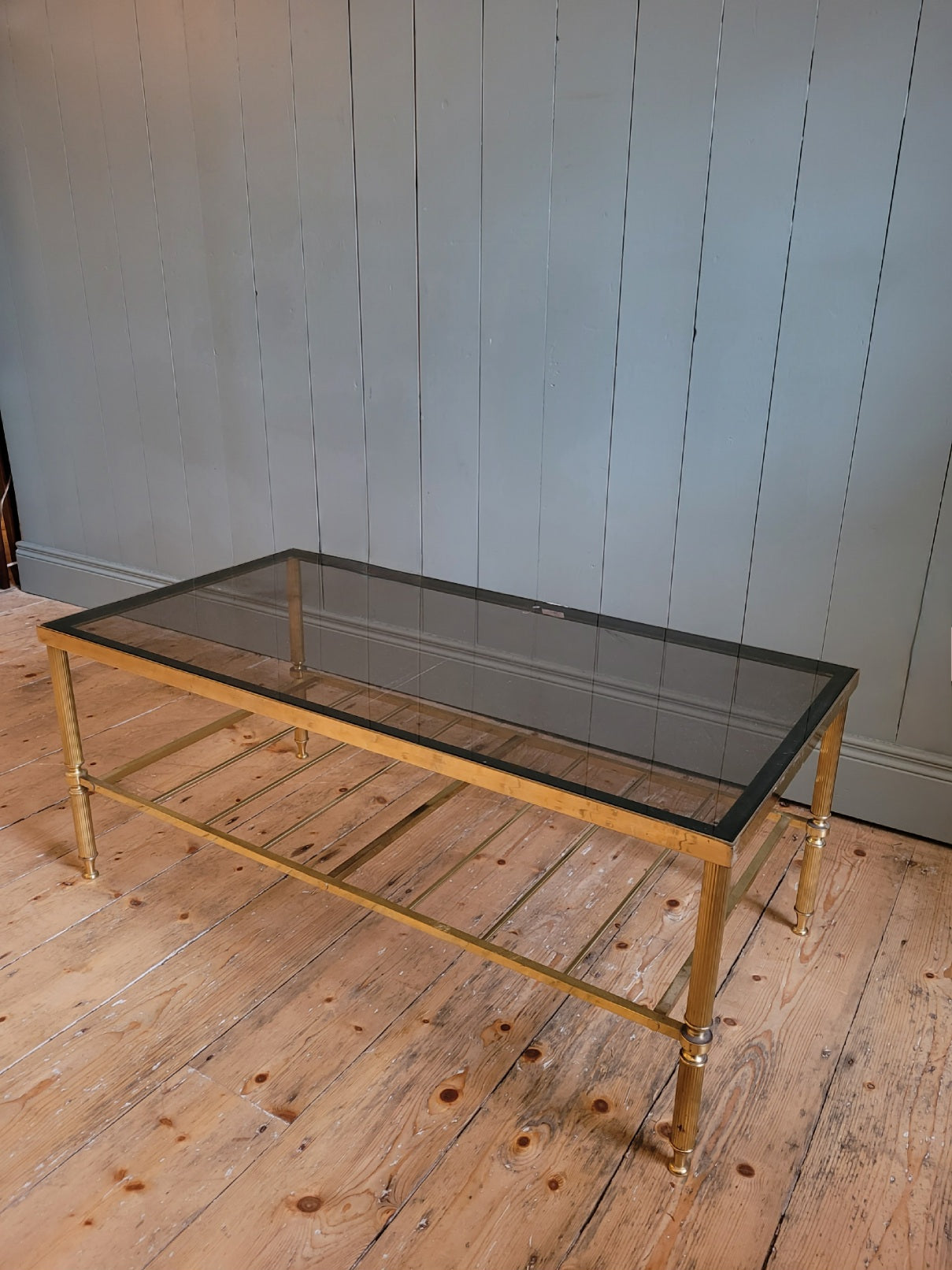 Vintage Brass Plated Coffee Table With Smoked Glass